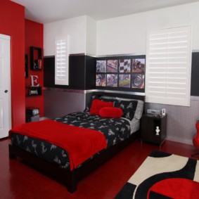 sarkanas guļamistabas interjera idejas