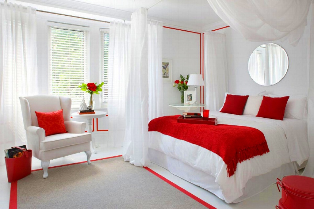 زخرفة غرفة نوم حمراء الصورة
