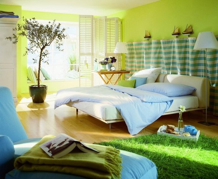 תמונה בעיצוב חדר שינה ירוק