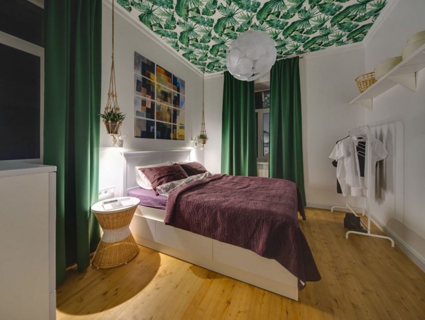 nội thất phòng ngủ màu xanh lá cây