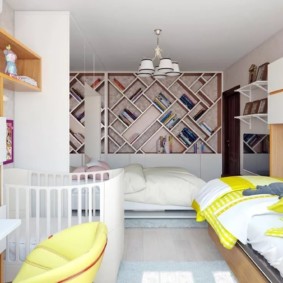 חדר שינה וילדים בתמונה בעיצוב חדר אחד