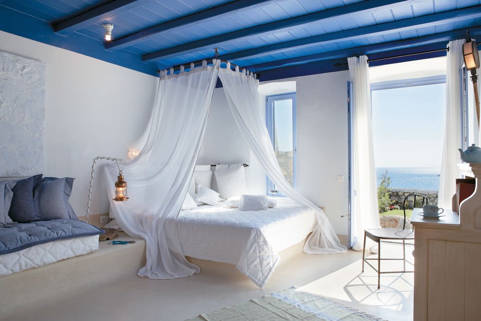ห้องนอนในรูปออกแบบสีน้ำเงิน