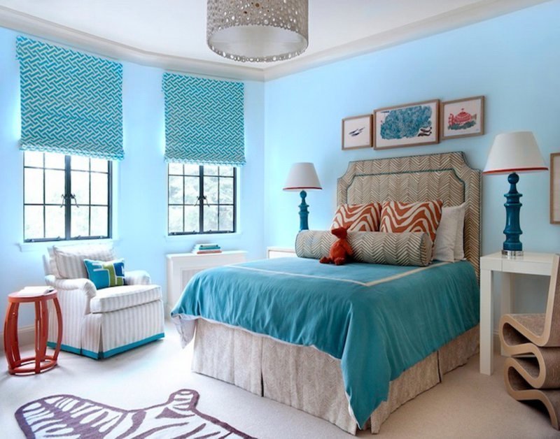 thiết kế phòng ngủ màu xanh