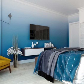 ložnice v modrém foto interiéru