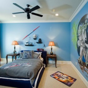 ložnice v modrém interiéru fotografie
