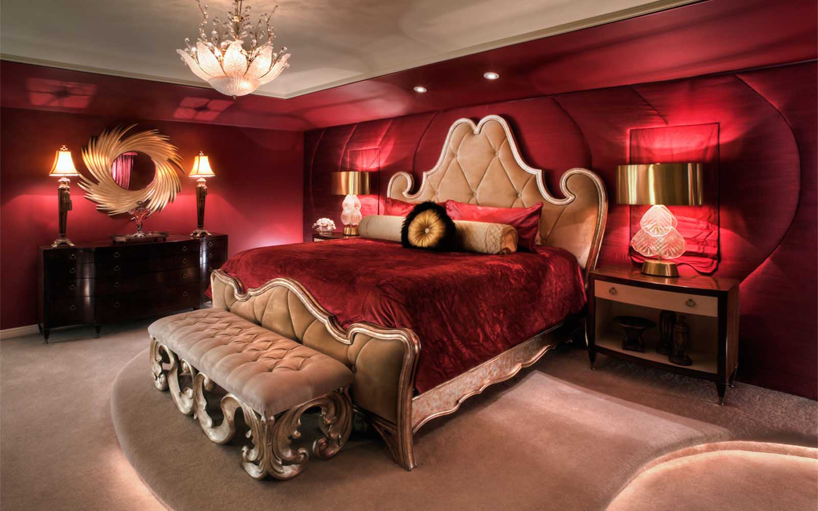fotografie de design de dormitor roșu