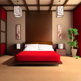sarkans guļamistabas interjera foto