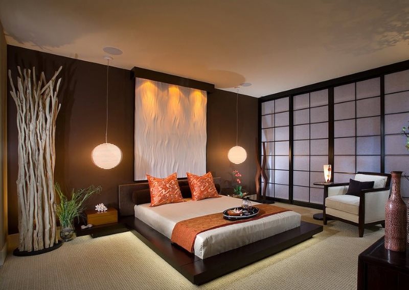 إضاءة غرفة نوم على الطراز الياباني