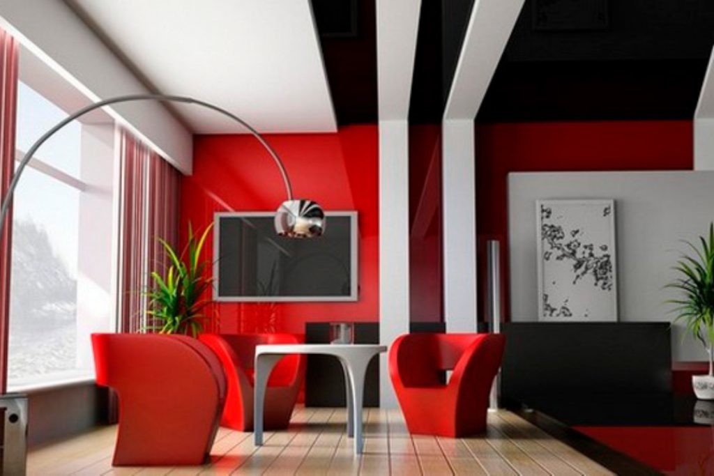 פנים אדום-שחור של הסלון בסגנון האוונגרד