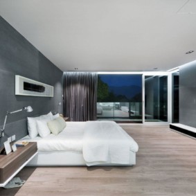 تصميم غرفة نوم مع جدار رمادي