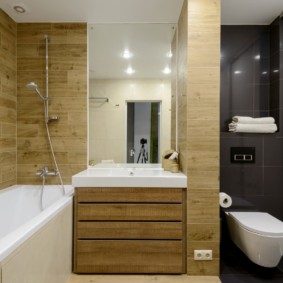Wooden panels on the bathroom wall