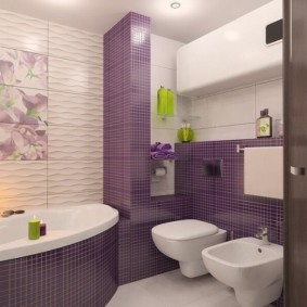 Purple pottery in the bathroom interior