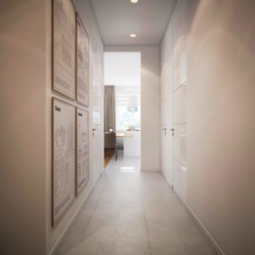 Long corridor with beige walls