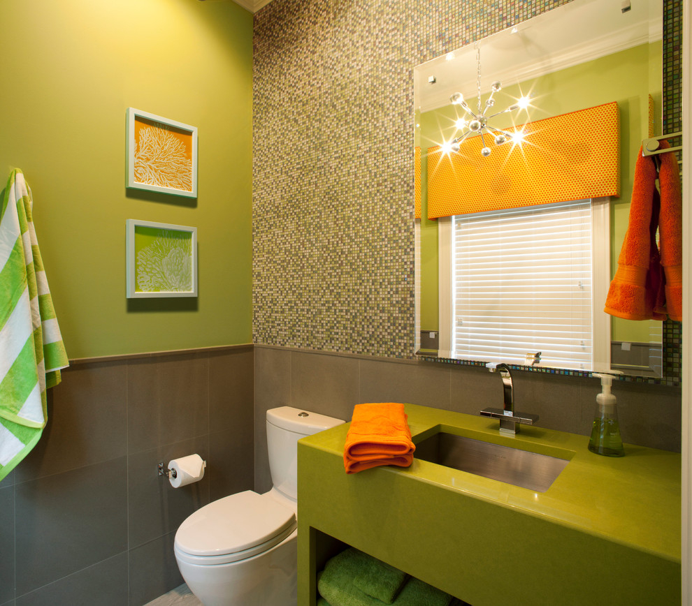 Decorating the walls of the bathroom with different materials