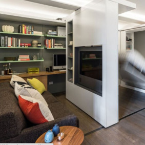 Movable partition in a studio apartment
