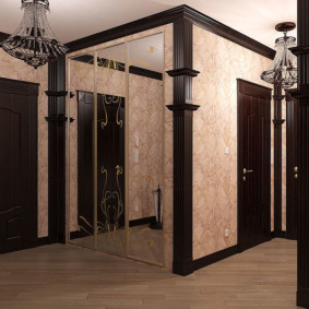papier peint pour le couloir avec des portes sombres à l'intérieur
