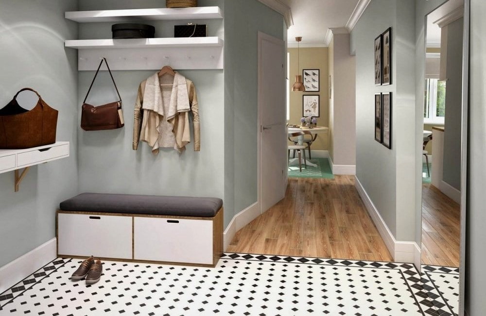 combination of tile and laminate in the hallway photo interior