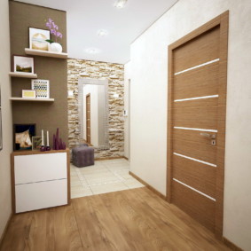 sự kết hợp của gạch và gỗ trong bức ảnh nội thất hành lang