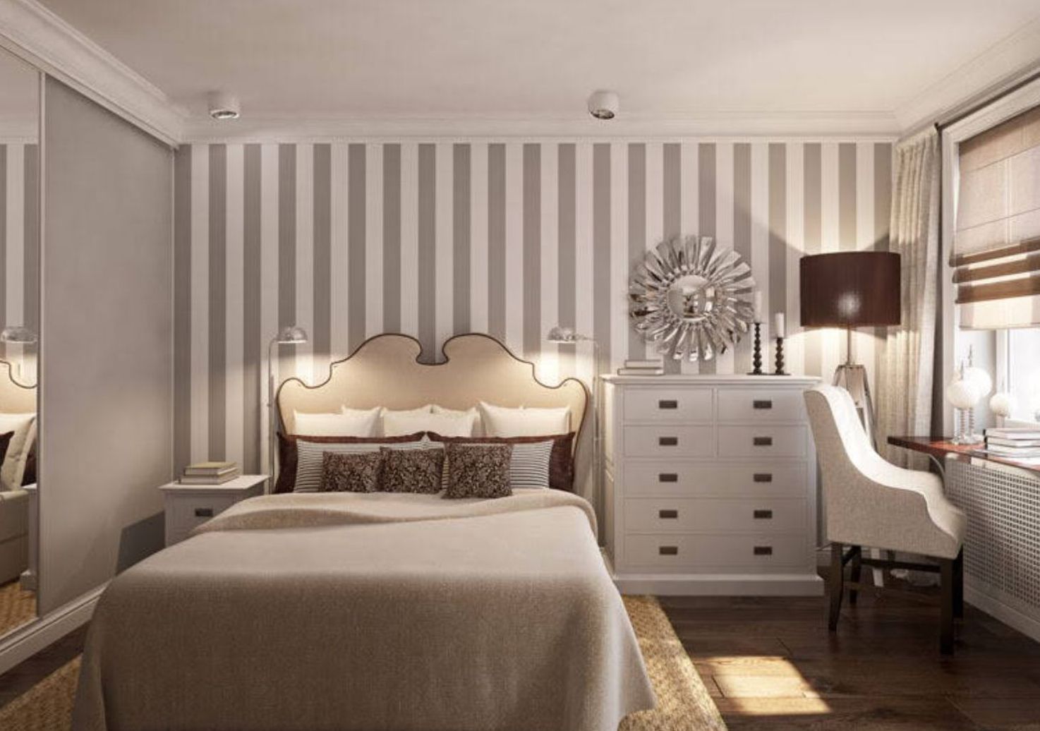 bedroom 16 square meters vertical striped wallpaper