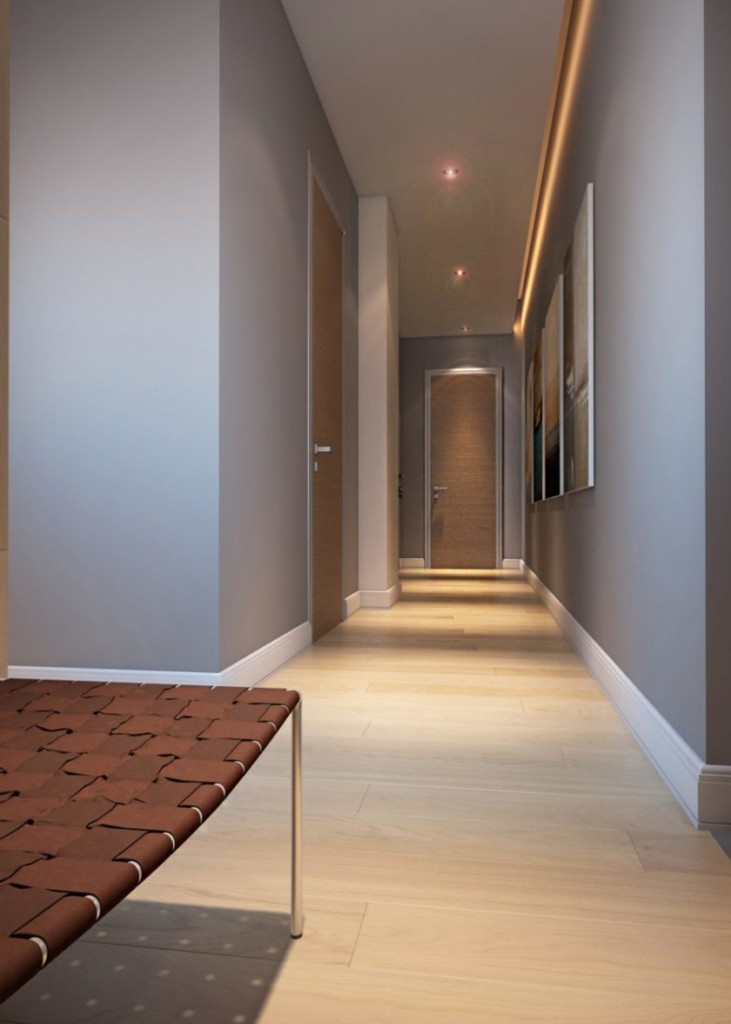 Koridor sempit dengan dinding biasa