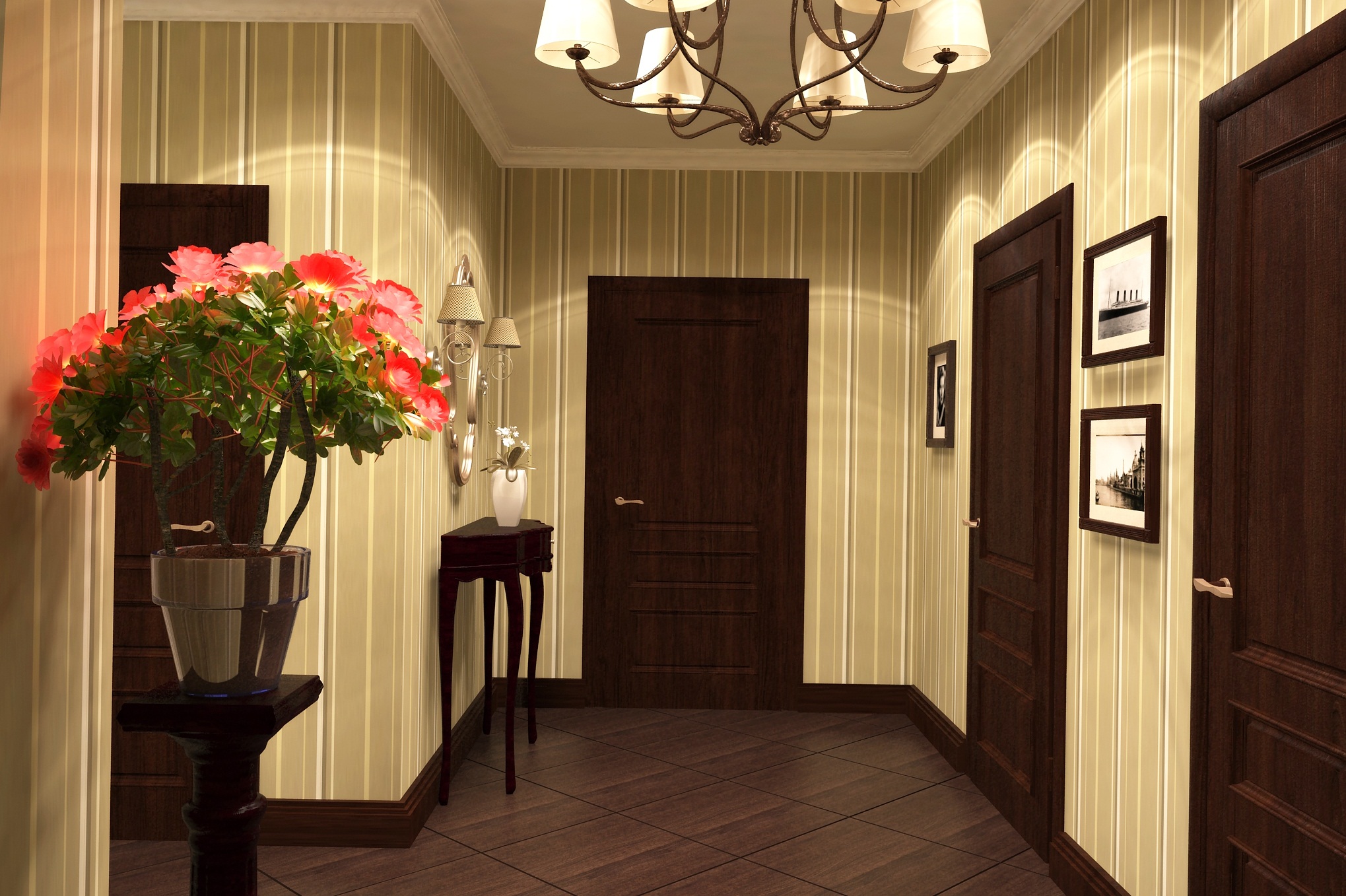 choose wallpaper in the corridor with dark doors