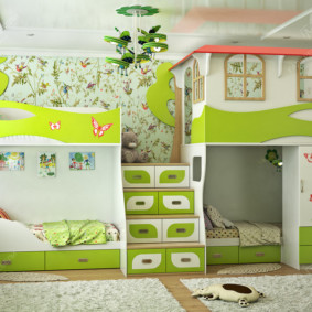 غرفة الأطفال لثلاثة أطفال الديكور الصورة
