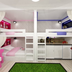 غرفة الأطفال لثلاثة أطفال أنواع التصميم