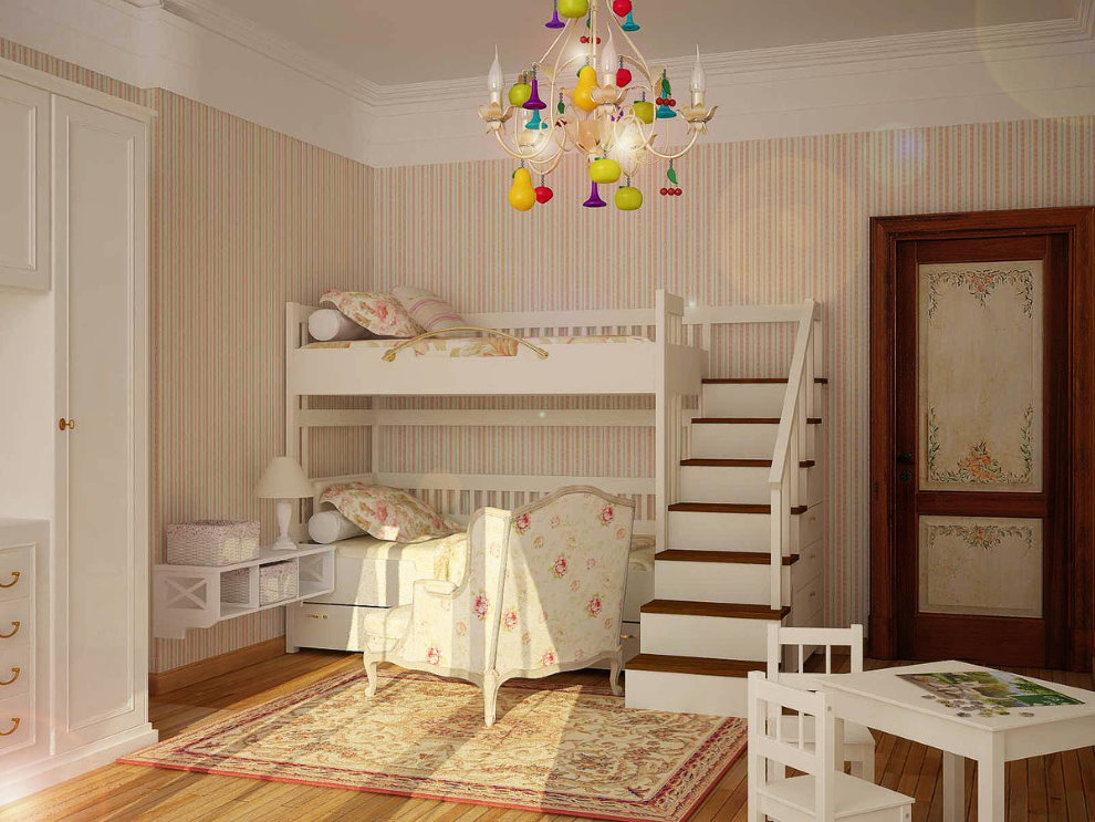 سرير مزدوج بأسلوب ريفي للأطفال