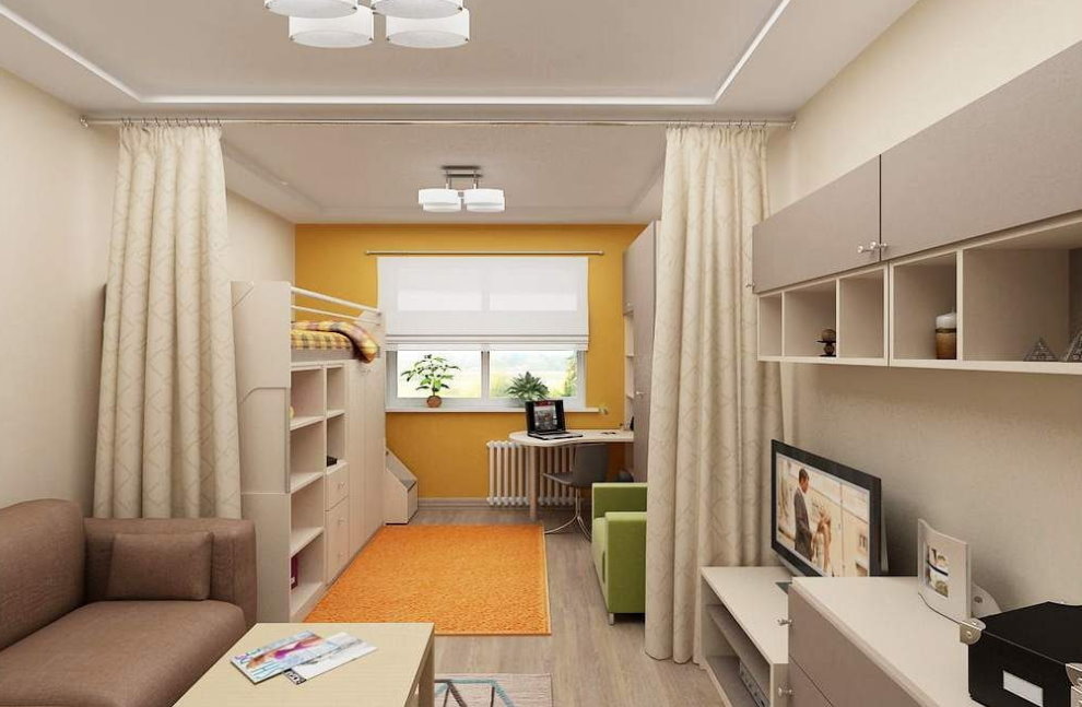تصميم غرفة المعيشة مع منطقة مخصصة للأطفال
