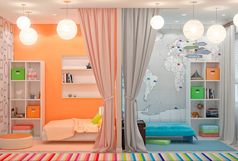 تصميم غرفة للأطفال لمراجعة الأطفال من جنسين مختلفين