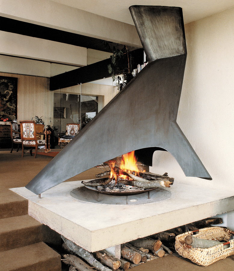 Original open-hearth wood-burning fireplace