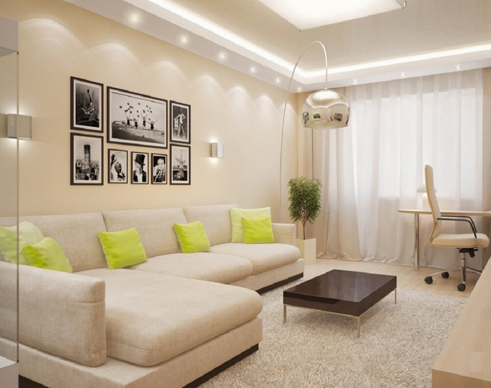 Plafonul duplex în living cu canapea