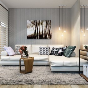 Design av ett modernt vardagsrum med hörn soffa