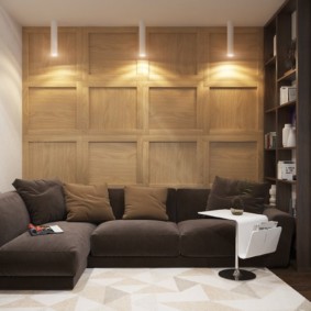 Διακοσμήστε τα τοιχώματα με επένδυση από ξύλο πίσω από τον καναπέ