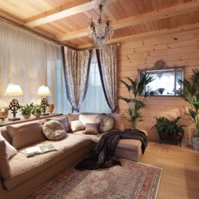 Wooden house with a cozy living room