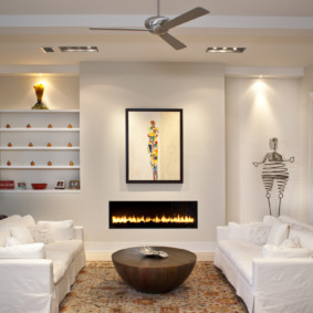 Electric fireplace in the living room wall