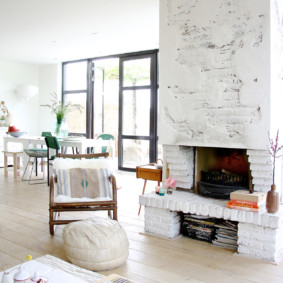 White brick decorative fireplace