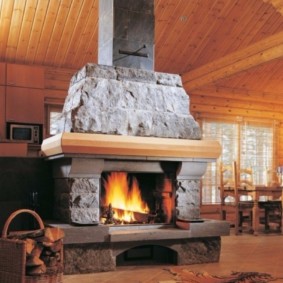 Massive natural stone fireplace
