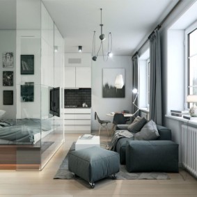 Compartimentare din sticlă în apartament în stil scandinav