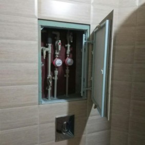 Cold and hot water meters inside the toilet niche