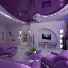 Living room design in purple hues