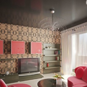 Red color as accents of the living room interior