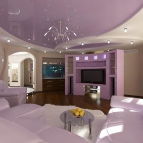 Lilac ceiling in a modern living room