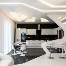 Light curtains in a high-tech living room kitchen