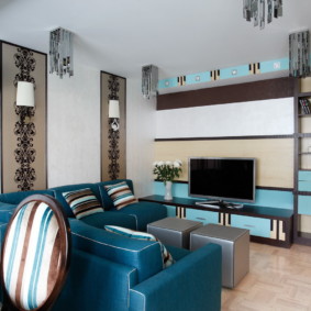 dzīvojamās istabas dizains zilos toņos