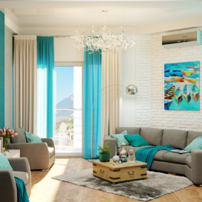 living room in blue tones photo design