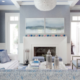 living room in blue tones decor photo