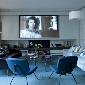 living room in blue tones interior