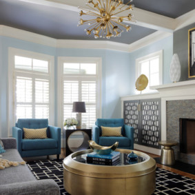 living room in blue tones interior photo