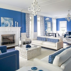 غرفة المعيشة بألوان زرقاء الأفكار الداخلية